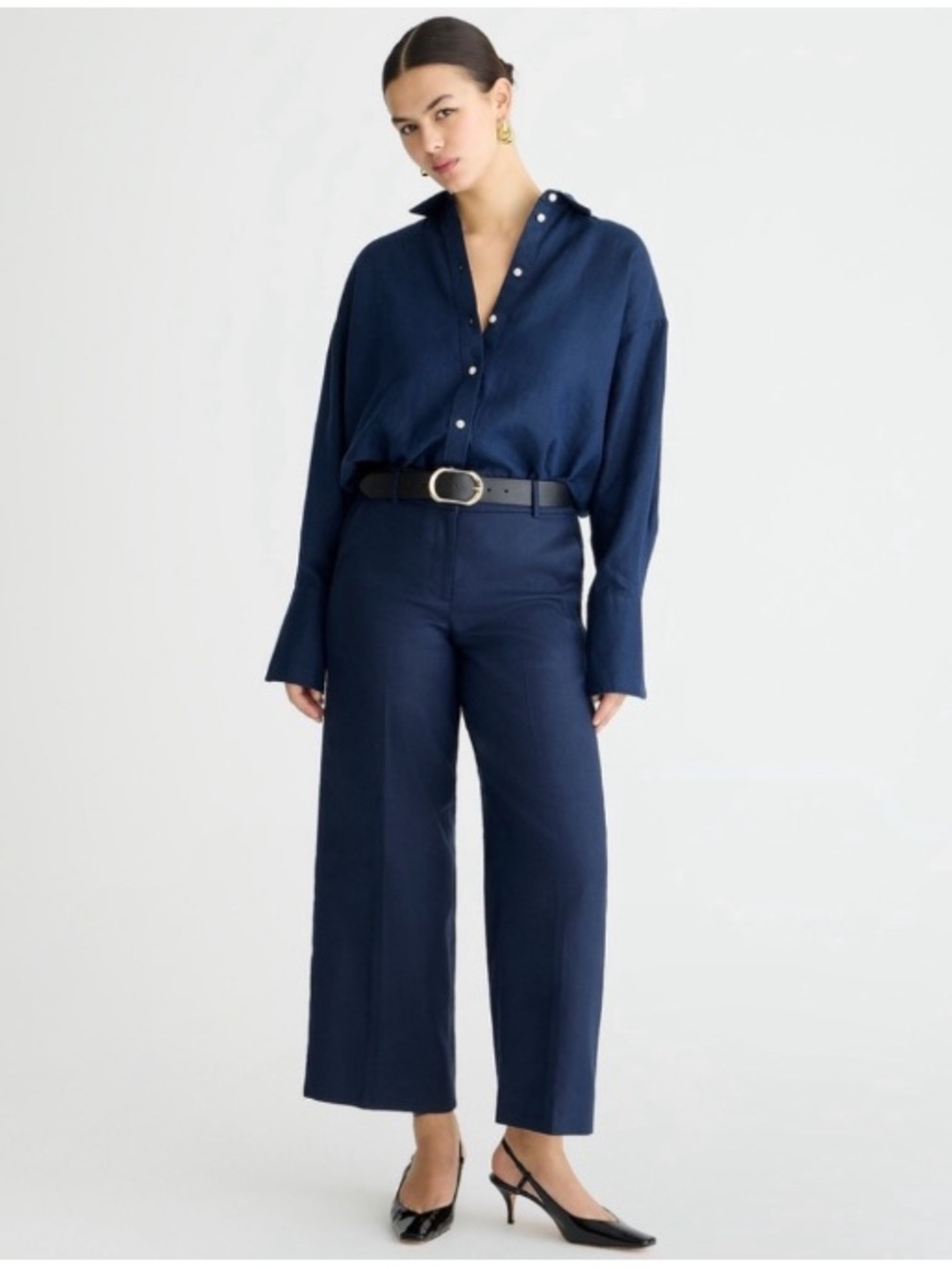J. Crew Sydney Linen Blend High Rise Wide Leg Crop Trouser Pant Career Navy 6